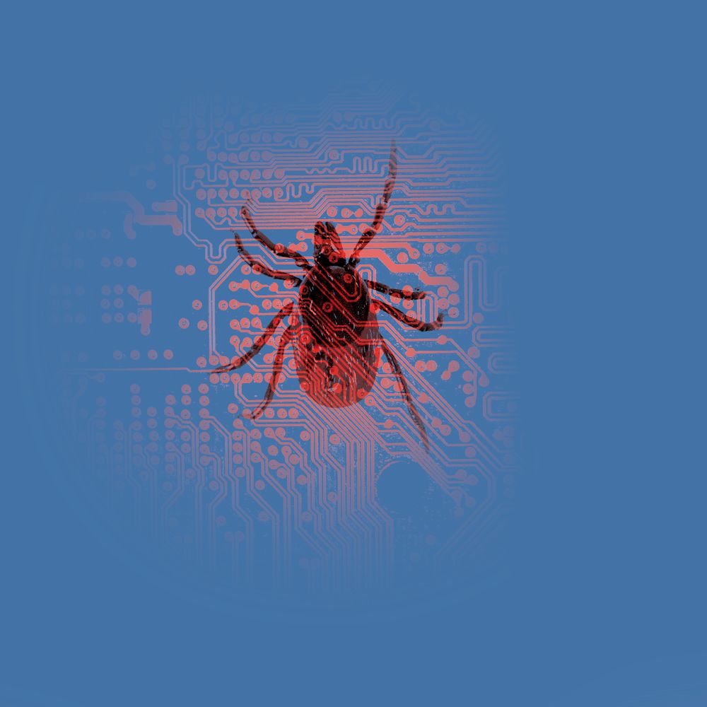 red tick on blue background