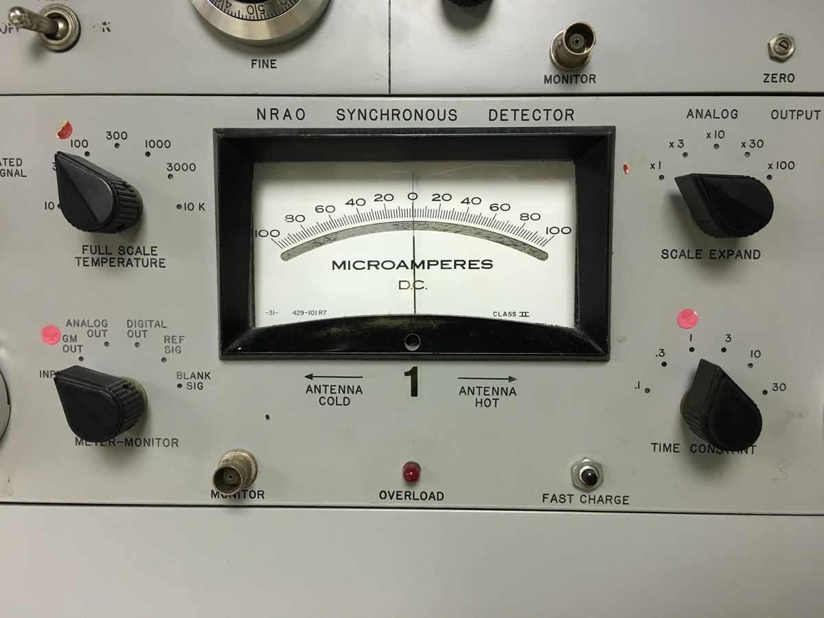 A set of dials in the control room at the 40-foot telescope at Green Bank.