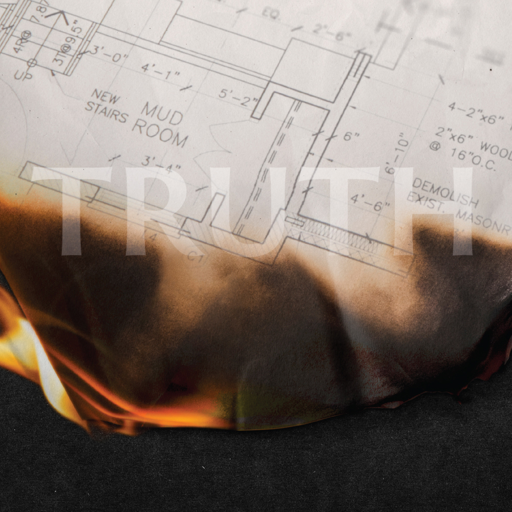TRUTH (text) on burning paper background