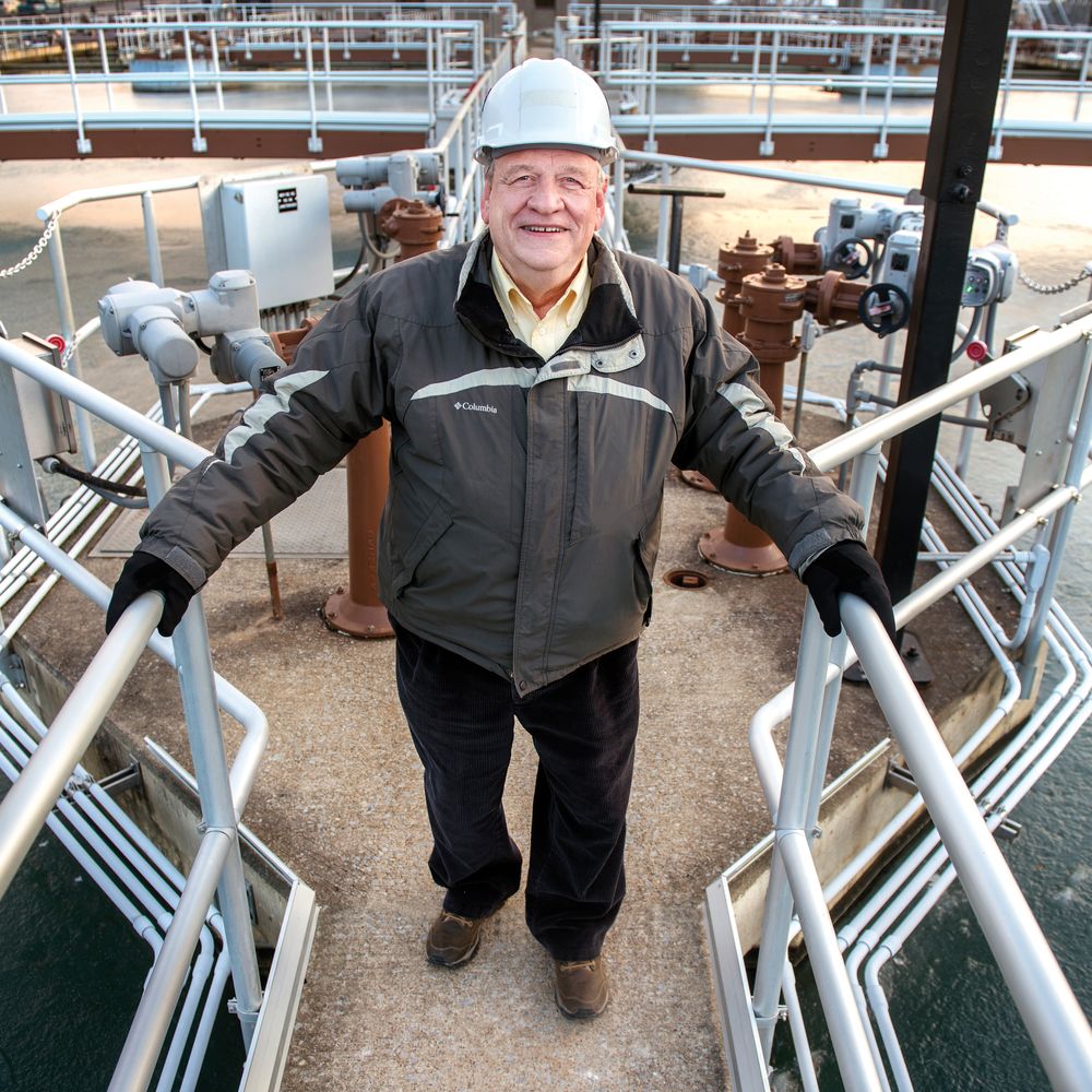 Michael McCawley at a water treatment plant.