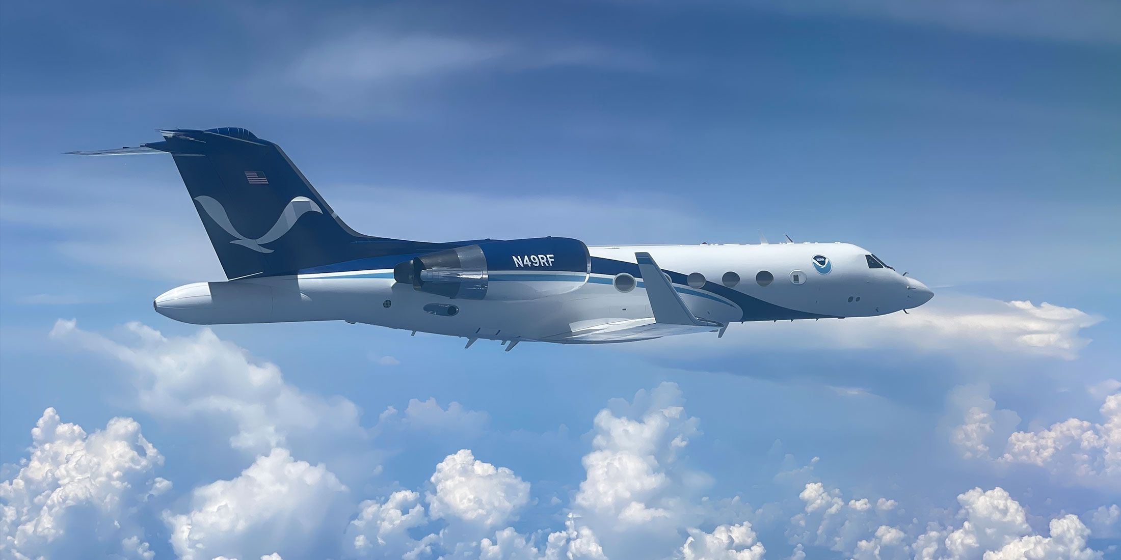 The specialized Gulfstream IV-SP jet used by the Hurricane Hunters for forecasting
  and research