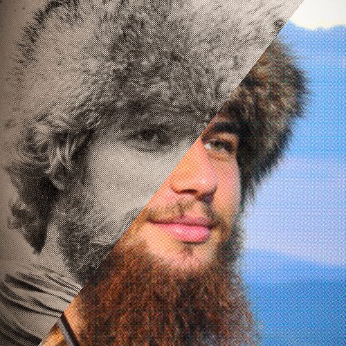 A photo of the mountaineer mascot in 1971 merged with the mountaineer mascot today.