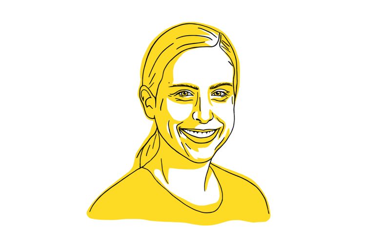 Illustration of Lauretta Werner in yellow, woman smiling.