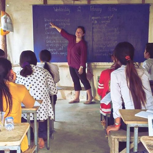 Elizabeth Andrick teaches a class at her peace corps assignment in Cambodia.