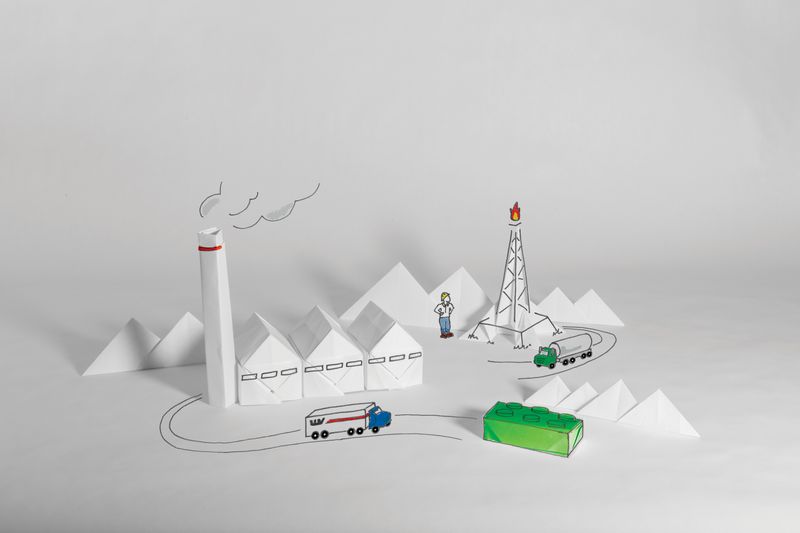A natural gas processing facility made of origami.