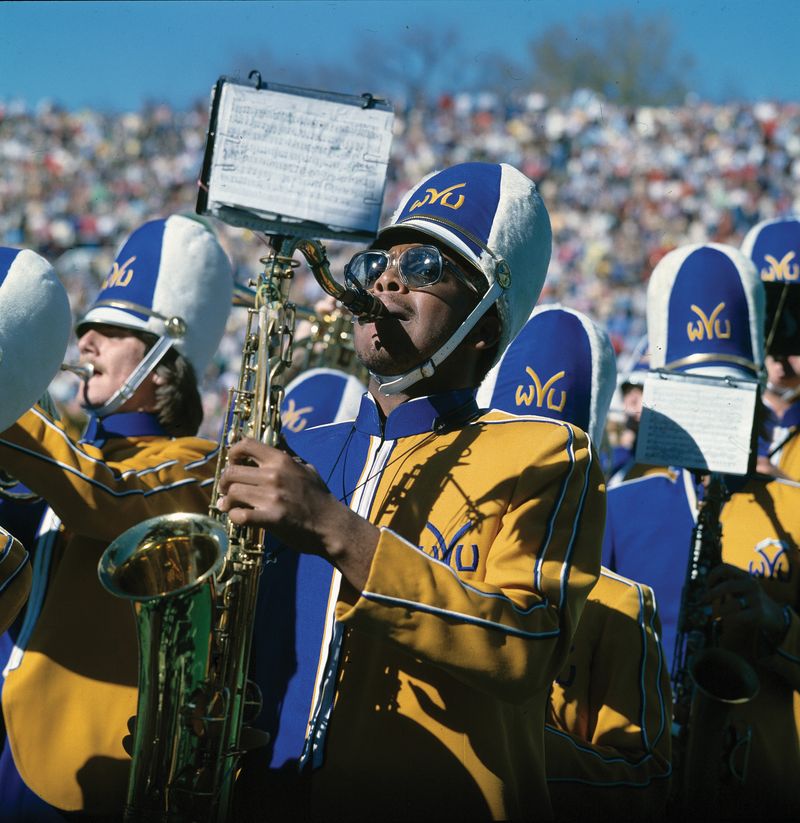 Mountaineer Marching band at Virginia Tech game in 1983.