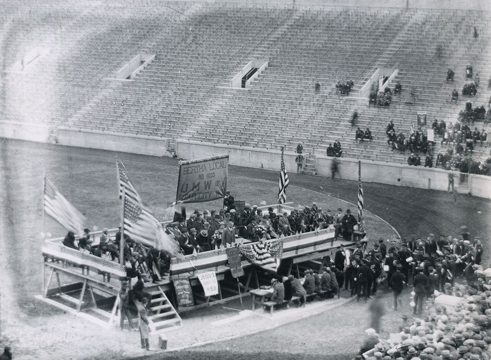 A rally for the United Mine Workers of America Star City chapter is held at Mountaineer Field.